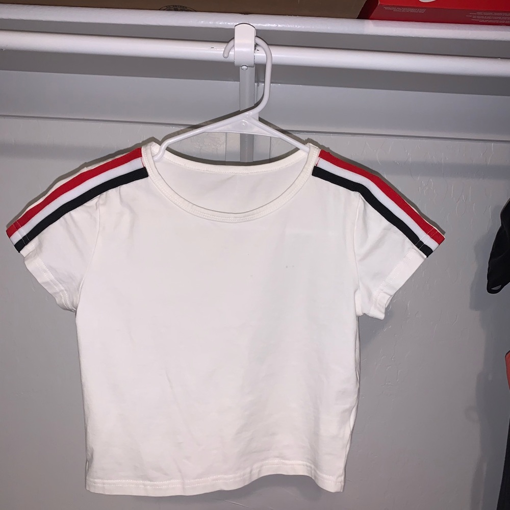 SHEIN white cropped tee.